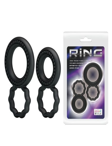 BAILE 2 piezas anillos de silicona para pene doble bloqueo retardo de tiempo anillo de pene duradero para hombres juguetes sexuales para adultos productos sexuales para pareja 2747572