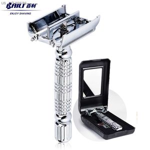 BAILI Butterfly Double Edge Safety Razor Shaver Beard Barber Wet Shaving Twist Open for Men Women with Blade BR179T L230523