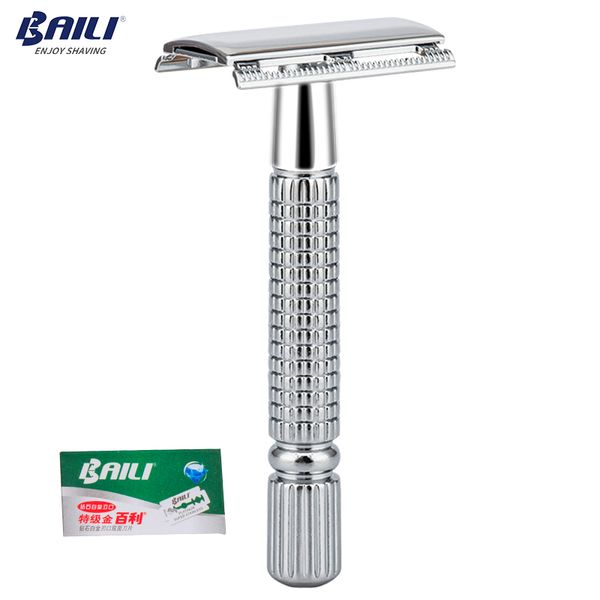 Baili, afeitadora de afeitar de seguridad para peluquero clásica Manual para hombre, con 1 hoja de platino para corte de pelo de barba, cuidado Personal Bt131