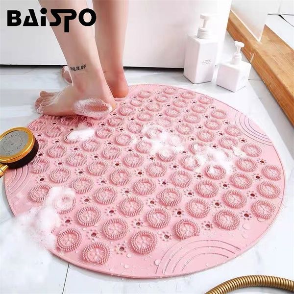BAISPO salle de bain tapis anti-dérapant PVC douche de sécurité pied Massage sol avec trou de vidange ensemble d'accessoires pour la maison 220504
