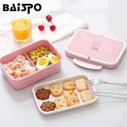 Baispo Boîte à lunch micro-ondes Paille de blé Boîte à bento Cartoon Portable Eco-friendly Food Container Lunchbox Pour enfants pique-nique scolaire 201029