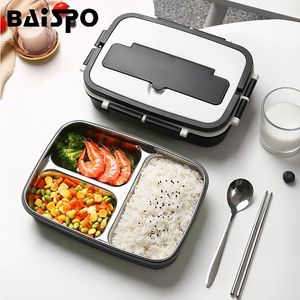 Baison Baison en acier inoxydable Boîte à lunch portable Boîte à bento à l'épreuve des fuites avec compartiment récipient alimentaire chauffable avec grande capacité T200710