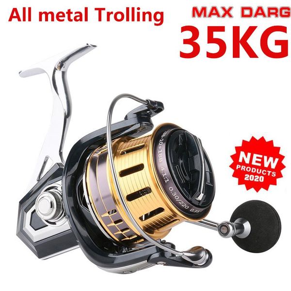 Carretes de baitcasting 8000-12000, carrete de pesca curricán, copa de Metal, bolas de rodamiento unidireccional, arrastre máximo, carpa, agua salada, Surf, Spinning