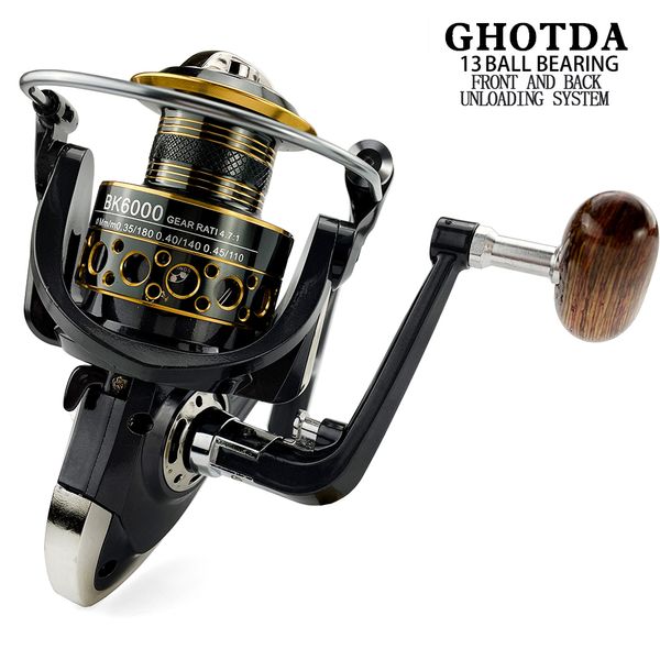 Baitcasting Reels GDA Bobine de pêche Poignée de main en bois 12 1BB Spinning Reel Metal Spool LeftRight Poignée Roues 230606