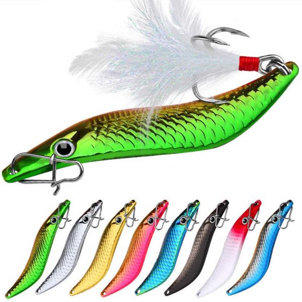 Cebos Señuelos 1 metal VIB sanguijuela cuchara giratoria tentación 7g 10g 15g 20g cebo artificial con anzuelo de plumas pala de pesca nocturna P230525