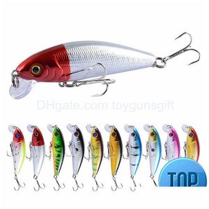 BAITS LURS 1 PCS MINNOW FISHER LURE 7,2 cm 8,7 g flottant en plastique artificiel Wobblers 3d Eyes Crank Bât Bass Pike Tackle Drop Dh24Z