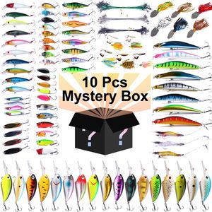 Appâts Leurres 10 Pcs Boîte Aléatoire Leurre De Pêche Jig Appât Poppers Minnows Crankbait Artificiel Doux Crevette Spinner Cuillère pour Truite 230809