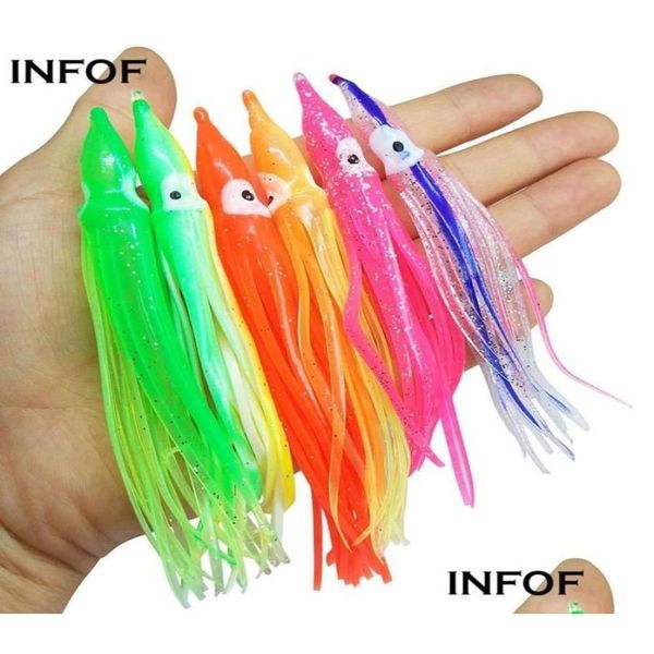 BAITS LURS 100pcs Joupes de calmar de caoutchouc 5cm 9cm 11cm Octopus Tuna de pêche douce couleurs de mélange de voile 2011048191831 Drop livraison sports o otygr