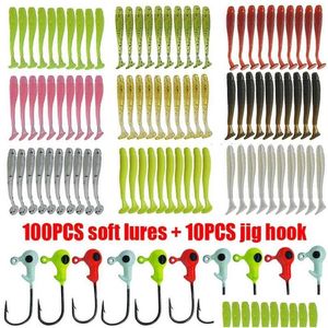 BAITS LURS 110PCS / Lot Fishing Lure Lure Jigging Wobblers Ensemble d'appâts doux 5 cm 0,7 g de carpe grub tacle artificiel SILE Swimbait 220107 DR DHF82