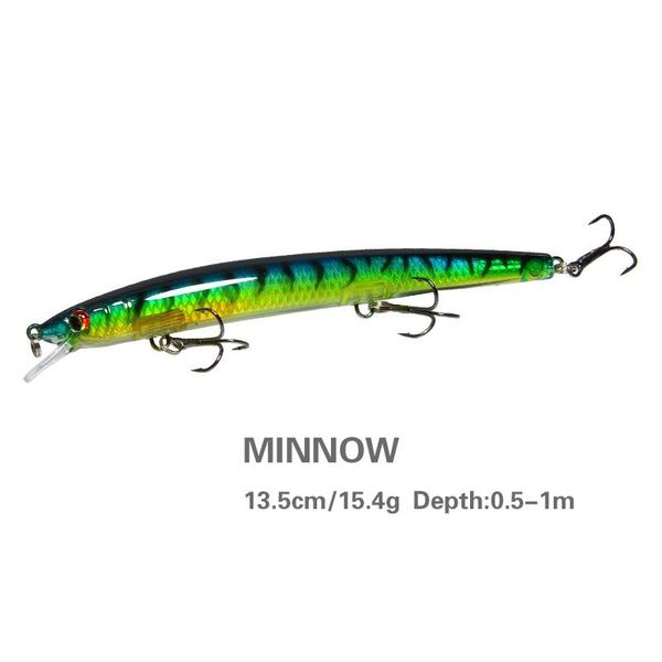 Cebos Señuelos 1pc Señuelo de pesca MINNOW Cebo 15.4g / 13.5cm Tiro largo flotante Duro Depth0.8-1.5m