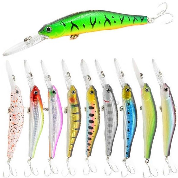 Cebos Señuelos 1 Uds 12cm 13,4g lengua larga Minnow hundimiento lento manivela folículo de pesca cebo duro sistema de imán de fundición lejana P230525