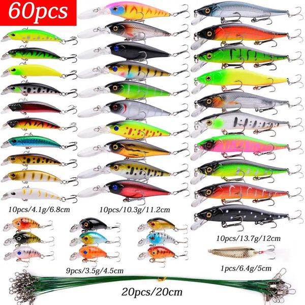 Baits Lures 20-60 pièces appâts artificiels leurres de pêche ensemble haut carpe d'eau Wobblers Kit costume vente appât dur méné poisson leurre set 231130