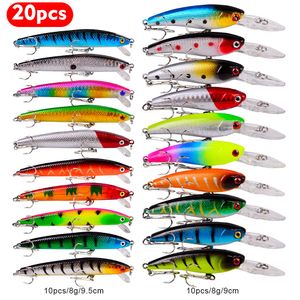 Cebos Señuelos 20 piezas Cebo duro Minnow Señuelos de pesca Bajo Agua salada fresca Japón mar Ojos 3D Wobbler Tackle Crankbait Pesca Cebos kit set 230621