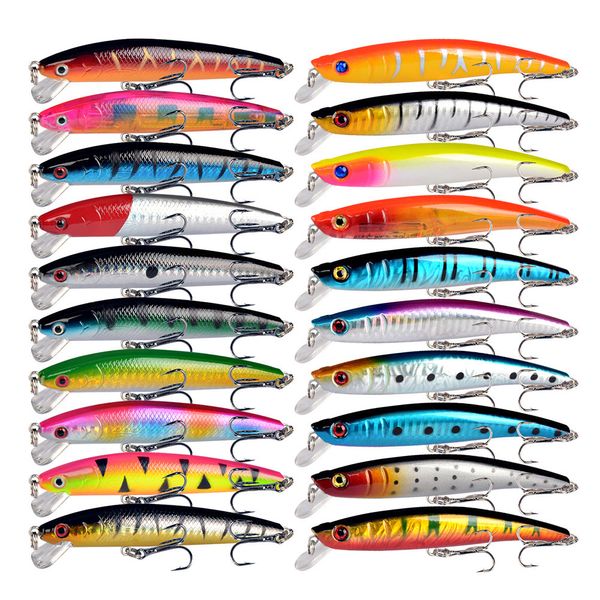 Cebos Señuelos 20PcsLot Colores mezclados Juego de señuelos de pesca Flotante Minnow Wobblers Isca Artificial Hard Treble Hooks Carp Tackle Kit 230225