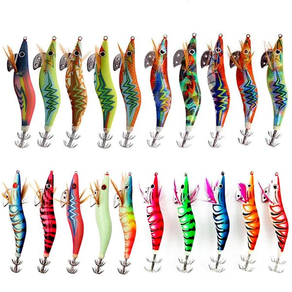 Cebos Señuelos 20 Unidslot Señuelo de calamar Jigs de camarón Señuelo de madera Señuelos de pulpo luminosos Ojos 3D Sepia Cebo artificial Señuelo de pesca jigging 231201