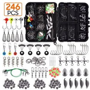 Cebos Señuelos 246 pcsbox Caja de aparejos de pesca Juego de accesorios con ganchos Snap Sinker Peso para carpa Cebo Señuelo Hielo Accesorios de invierno 230619