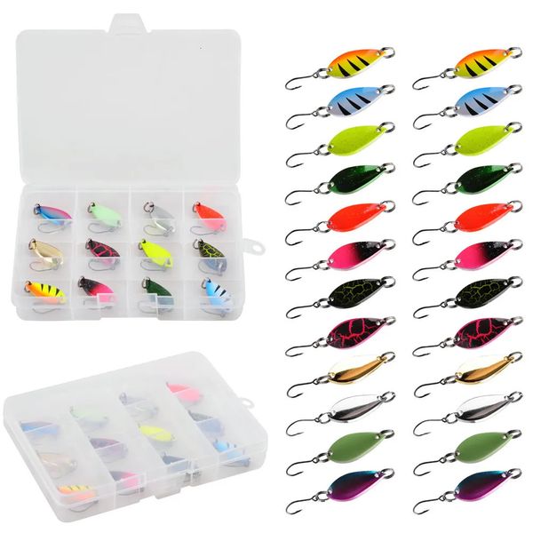 Cebos Señuelos 24 piezas 12 piezas juego de señuelos de cuchara de pesca 5g señuelos de trucha de metal con un solo gancho de fundición Bass Jig cebo cuchara kit de señuelos de pesca 230927