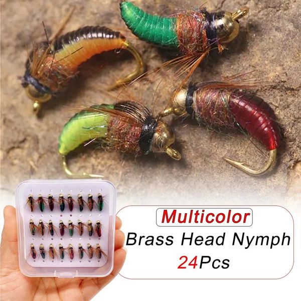 Appâts leurres 24PcsBox couleur mixte mouche mouches boîte tête de perle laineux Bugger Streamer truite leurre de pêche 231202