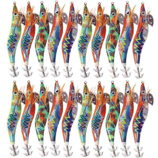 Appâts Leurres 30Pcs20Pcs10Pcs En Bois Crevettes Leurre De Pêche Calmar Jig Crochet Poulpe Seiche Artificielle Jigging Dur Appât 230307