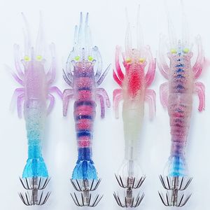 Appâts Leurres 4pcs / lot Doux Crevettes Calmar Crochet 10g11cm Lumineux Leurre De Pêche Appât Artificiel Glow Poulpe Seiche Pesca Tackle 230508