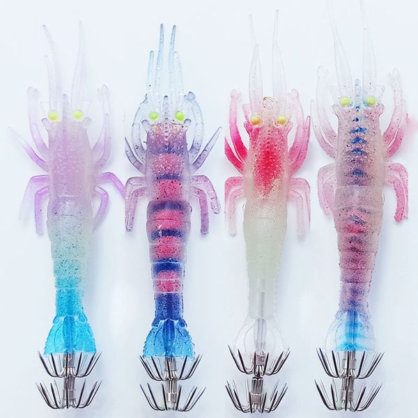 Appâts Leurres 4pcslot Doux Crevettes Calmar Crochet 10g11cm Leurre De Pêche Lumineux Appât Artificiel Glow Poulpe Seiche Crochet Pesca De Pêche 230608