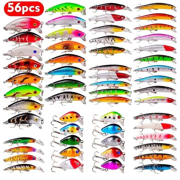 Appâts Leurres 56pcs / lot Leurre de pêche mixte tout-puissant Ensemble d'appâts avec crochets Wobbler Crankbaits Swimbait Minnow Appâts durs Spinners Pêche à la carpe 230613