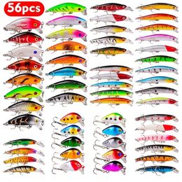 Cebos Señuelos 56pcslot Todopoderoso Señuelo de pesca mixto Juego de cebos con anzuelos Wobbler Crankbaits Swimbait Minnow Spinners duros Carpa 230802