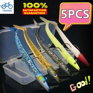 Baits Lures 5 pièces Silicone souple lumineux poisson fou sable anguille Wobbler appât de pêche leurre avec Kit de crochet pour accessoires de plein air 231206