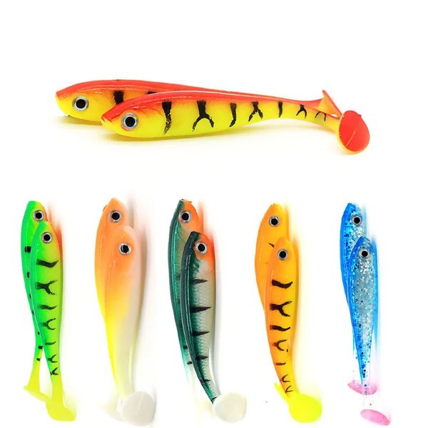 Appâts Leurres 5pcslot appât souple leurre 3D yeux ttail 70mm 21g Wobblers ver pêche Silicone poisson artificiel pour tête de gabarit 231206