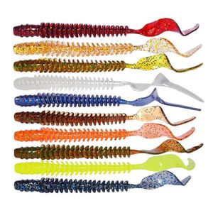 Cebos Señuelos 8 piezas / lote de boom gusano pesca silicona 105mm 3.2g dientes de camarón cola larga goma artificial cebo suave bajo pesca pala P230525