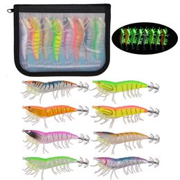 Baits lokt 8 stcs 16 -stcs Luminous 20G vissen inktvis Lure houten garnalen jigging 3d ogen octopus s inktvis kunstaashaak 230113