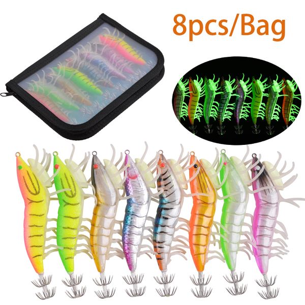 Appâts Leurres 8PCS / Sac Lumineux Egi Leurre De Pêche Squid Bait Squid Jigs Pêche Squid Lure Octopus Leurre Avec Les Jambes Glow 8 Couleurs 230727