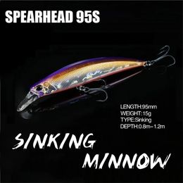 Cebos Señuelos 9,5 cm 15g Señuelo de pesca Minnow Wobbler SPEARHEAD RYUKI 95S Long Cast Sinking Trolling Swimbait Jerkbait Cebo artificial Bass Bait 230927