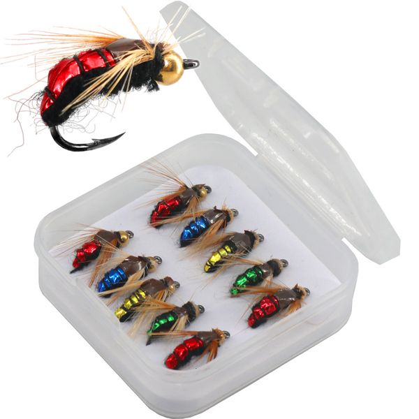 Cebos Señuelos Un conjunto # 14 Cabeza de cuenta de latón Hundimiento rápido Nymph Scud Fly Bug Gusano Trucha Pesca Moscas Insecto artificial Cebo Señuelo 230530