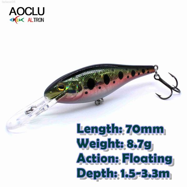 Appâts Leurres AOCLU Crankbait Wobblers 70mm 8.7g Floating Shad Hard Bait Minnow Profondeur de plongée 1.5-3.3m Leurre de pêche VMC Hook Tackle Qualité HKD230710