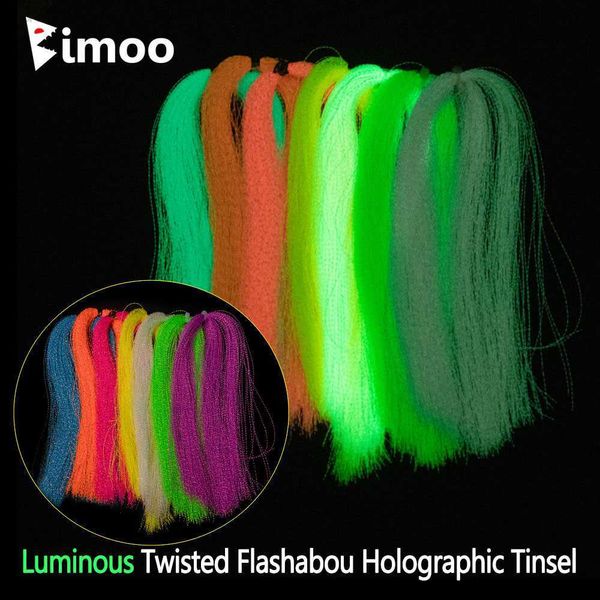 Cebos Señuelos Bimoo 2 paquetes Luminous Twisted Flashabou Holographic Tinsel Crystal Flash Strands para Jig Hook Lure Sabiki Rig Material de fabricación HKD230710
