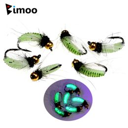 Baits Lures Bimoo 6pcs #10 #12 CDC Feather Hackle Nymph Scud Fly UV Brass Beadhead Wet Bug worm Forel Visvliegas Lure snel zinken 230812