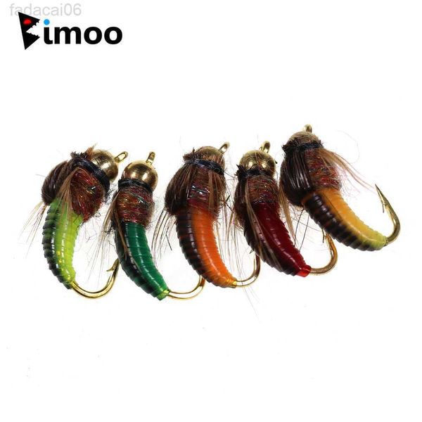 Appâts Leurres Bimoo 8PCS # 12 # 14 Tête de Perle en Laiton Rapide Siking Nymphe Scud Fly Bug Ver pour Pêche à la Truite Nymphe Artificielle Insecte Appât Leurre HKD230710