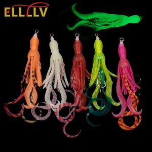 Appâts Leurres Elllv 10pcs jupe de calmar souple lumineuse avec crochet d'assistance vivaneau de pêche en eau salée Kabura Pesca Wobbler leurre de jigging 230809