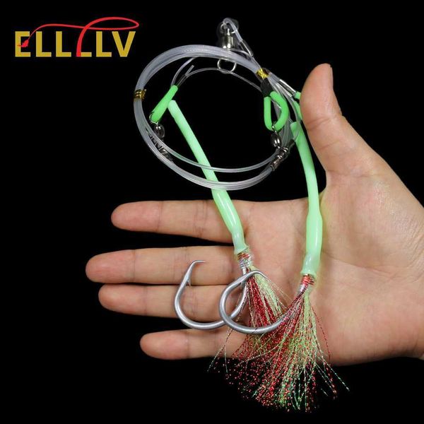 Appâts Leurres Elllv Hand Tie Strong Hapuka Grouper Cod Sabiki Rig avec Flasher Deep Sea Fishing Lumineux Flasher Rig Strong Thon Circle Hook HKD230710