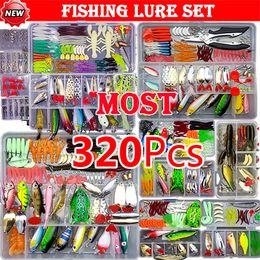 Appâts Leurres Kit de leurres de pêche Ensemble d'appâts souples et durs Couche d'engrenage Minnow Cuillère en métal pour brochet Accessoires de manivelle avec boîte 230602