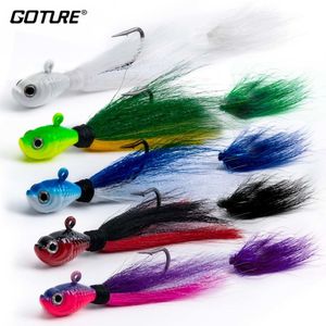 Baits Lures Goture 5pcs/Lote Bucktail Jigs Head Hook 3D Ojos de los ojos 7G 14G 28G 56G CAILLO CAILLO GANZO GANZO BARDA JIGGING LURA FISHING 230816