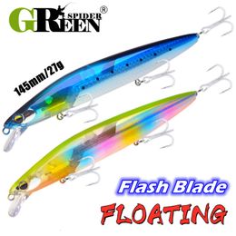 Aas Lokt GREENSPIDER Fishing Floatng Minnow 145mm 27g Flash Lokt Flash Blade Zeebaars Lokken Aas Drijvende Wobblers Crankbait 230718