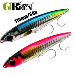 Baits lokt grs potlood vissen lokken zinken 110 mm 60 g groot spel kunstmatige hard aas 5x haak voor GT tonijn zeevissen lokt 230421