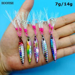 Baits lokt hoefish 10 stcs/lot micro jigging metaal jig lokken hard aas 7g/10g/14g/21gdouble single haak kunstmatige kunstaas jigbait vissentacle 230324