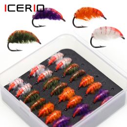 Baits Lures ICERIO 24PCSBox Scud Bug Worm Nymphs Fleny Barbed Hook Trout Fishing Carp Fly Lure Bait 230307