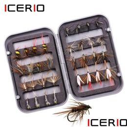 BAITS LURS Icerio 32pcs / boîte truite pêche à la mouche Flies assorties kit nymphe lure humide sèche Appât 220107 Drop livraison sports à l'extérieur dh4cm