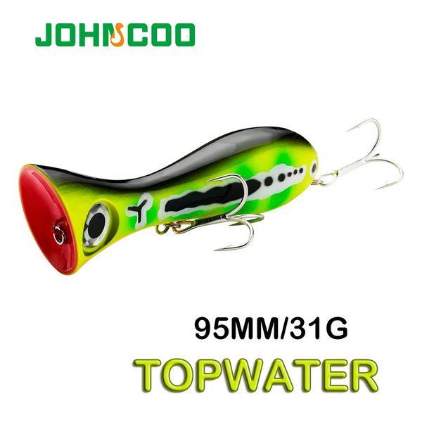 Appâts Leurres JOHNCOO pêche 95cm31g Topwater Popper appât dur leurre artificiel Wobblers conception 3D 2 crochets pointus gros poissons 231206