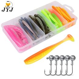 Aas Kunstaas JYJ box pakket 50 stuks 5cm 5.5cm 6cm 7cm zachte T staart peddel staart aas kunstmatige isca pesca wobbler bas minnow lokken silica 231020