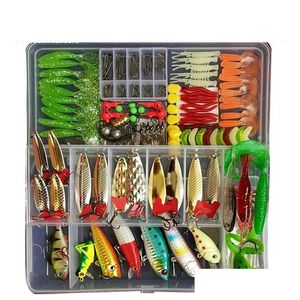 Baits Lures Kit Fishing Set Hard kunstmatige wobblers metaal jig lepels zachte lokken sile aas tackle accessoires pesca drop levering sport dhzln